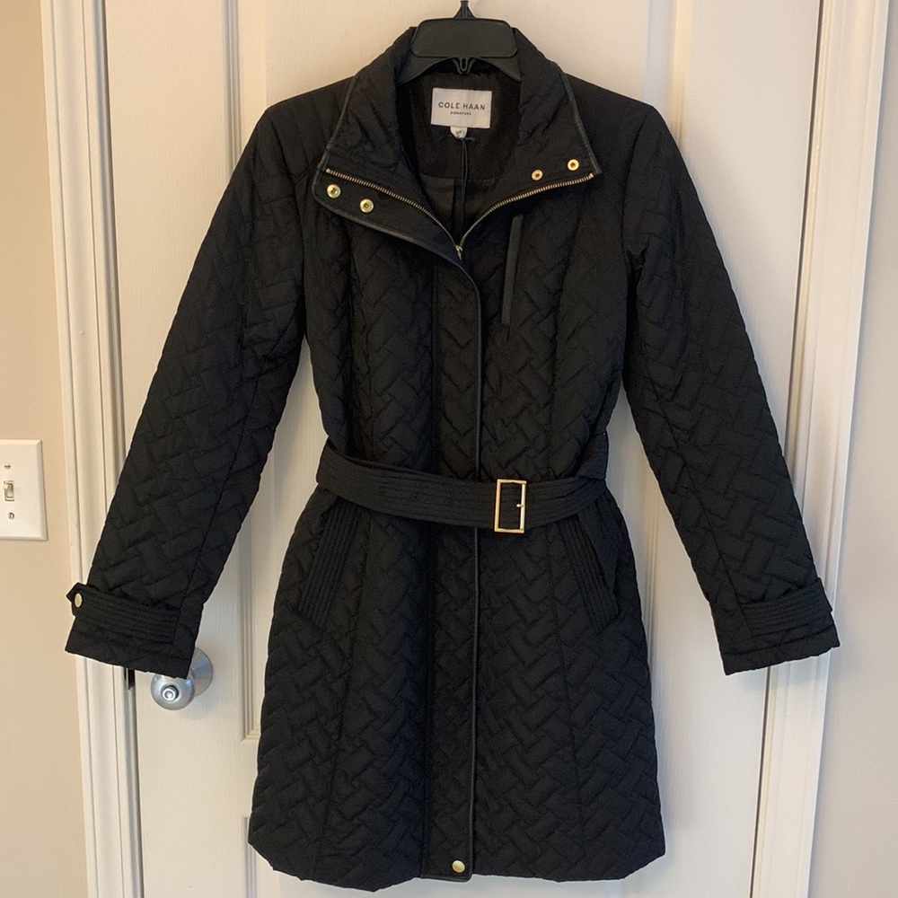 Cole Haan Patterned Black Puffer Coat